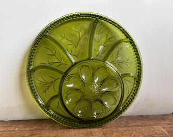 Vintage Olive Green Deviled Egg and Relish Tray by Indiana, Tree of Life