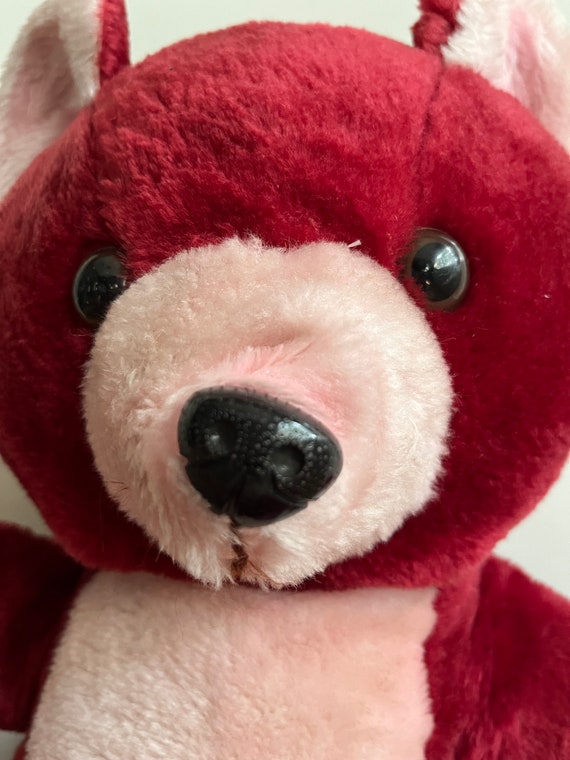 Vintage Cranberry Red & Pink Teddy Bear Carnival Prize Toy by