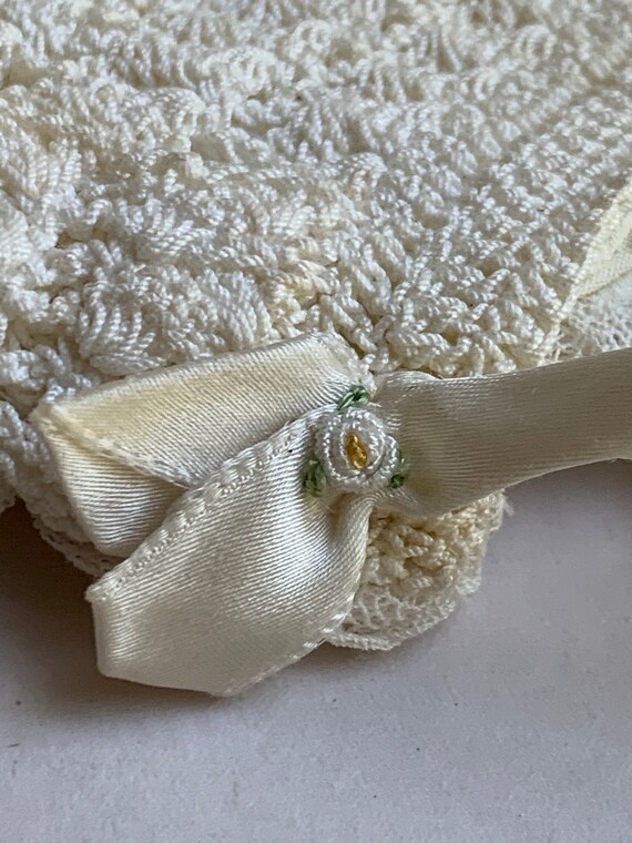 Vintage Off White Corded Crochet Baby Bonnet Hand… - image 2