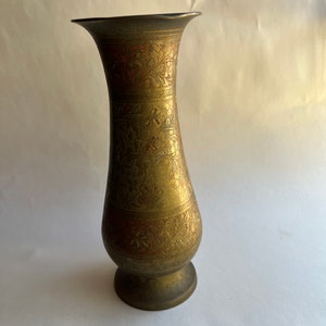 Vintage Decorative India Etched Brass Vase