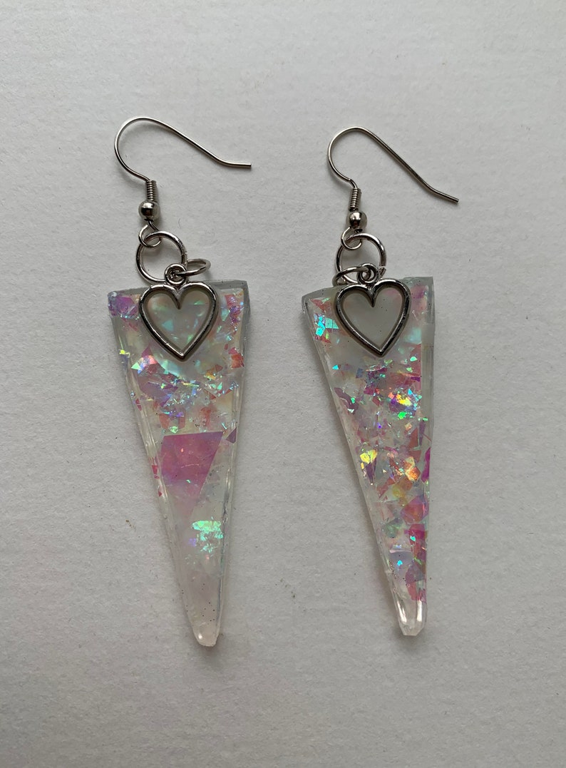 Iridescent Holographic Triangle Resin Dangle Earrings Geometric Jewlery