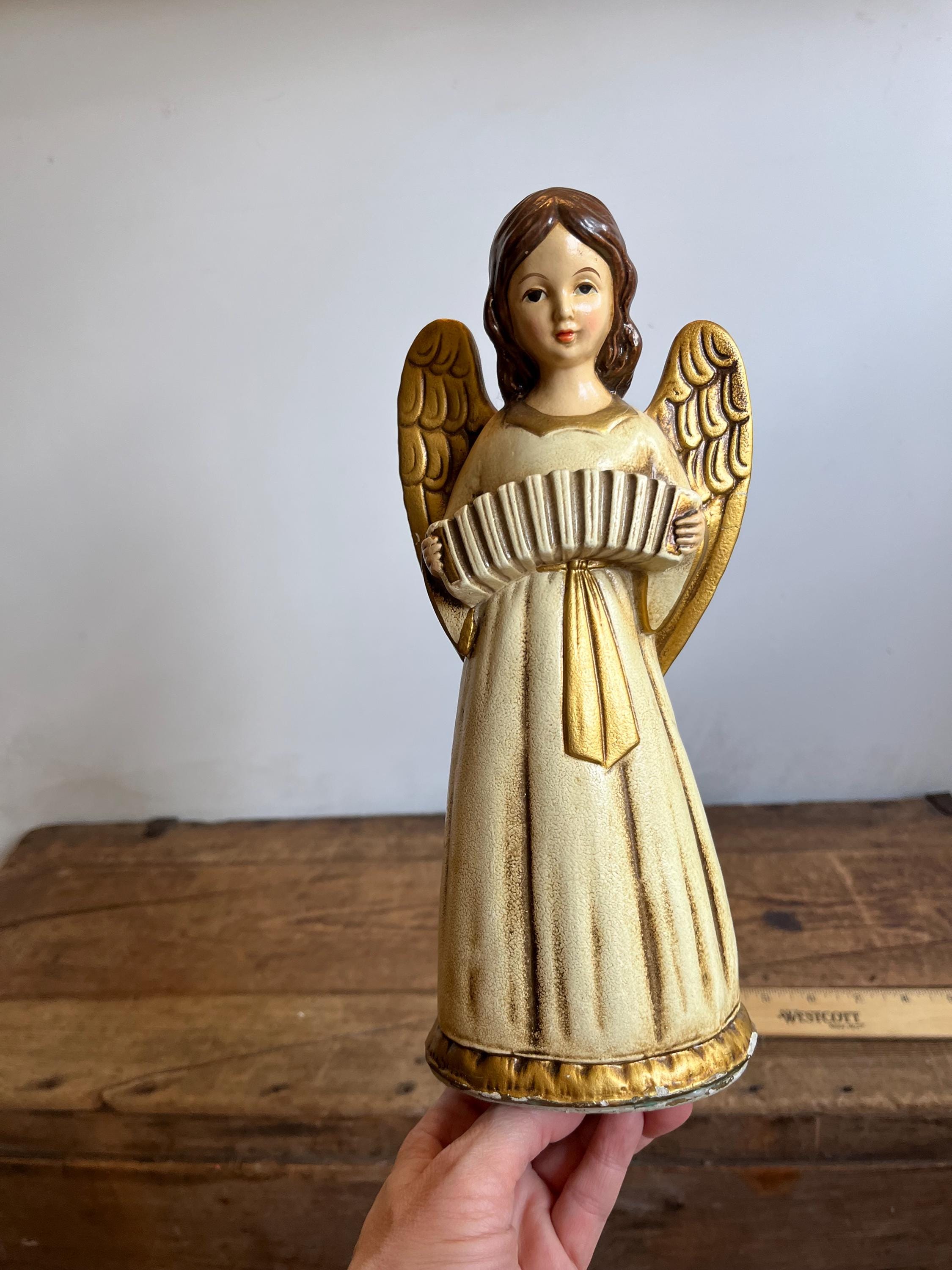 Vintage Wind up Musical Angel Figure, Christmas Kitsch, Holiday