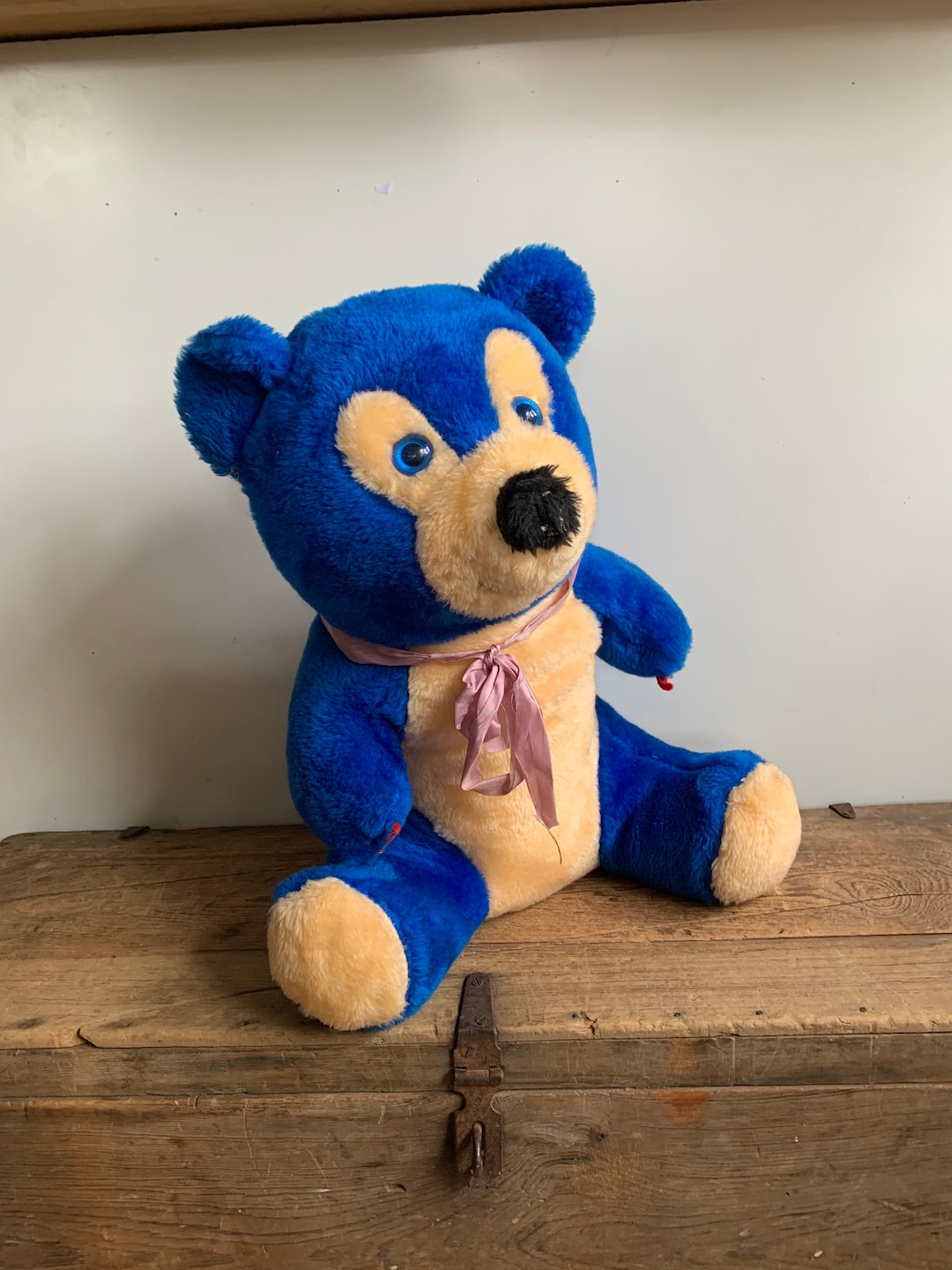 Large Vintage Blue Teddy Bear Carnival Prize Toy Circa 1950-60s