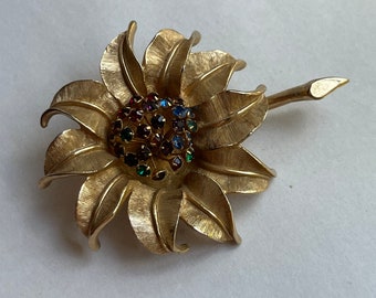 Vintage Judy Lee 1950s Multicolor Diamante Floral Pin Back Brooch Jewelry