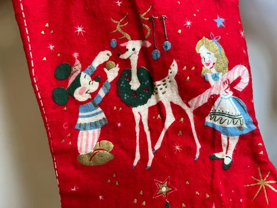 Vintage 1960s Walt Disney Christmas Stocking Mickey Mouse, Alice
