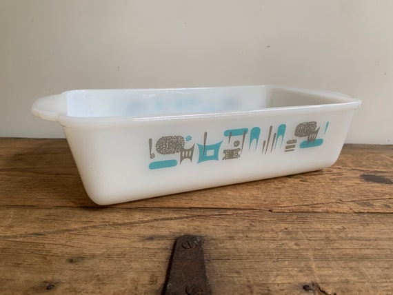 Atomic Blue Heaven Loaf Pan Milk Glass Turquoise and White - Etsy