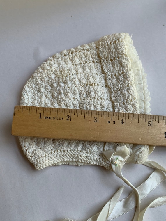 Vintage Off White Corded Crochet Baby Bonnet Hand… - image 6
