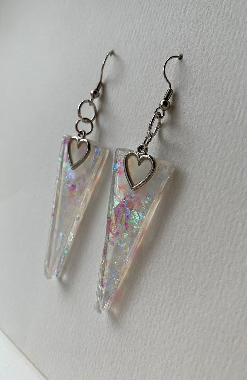 Iridescent Holographic Triangle Resin Dangle Earrings Geometric Jewlery