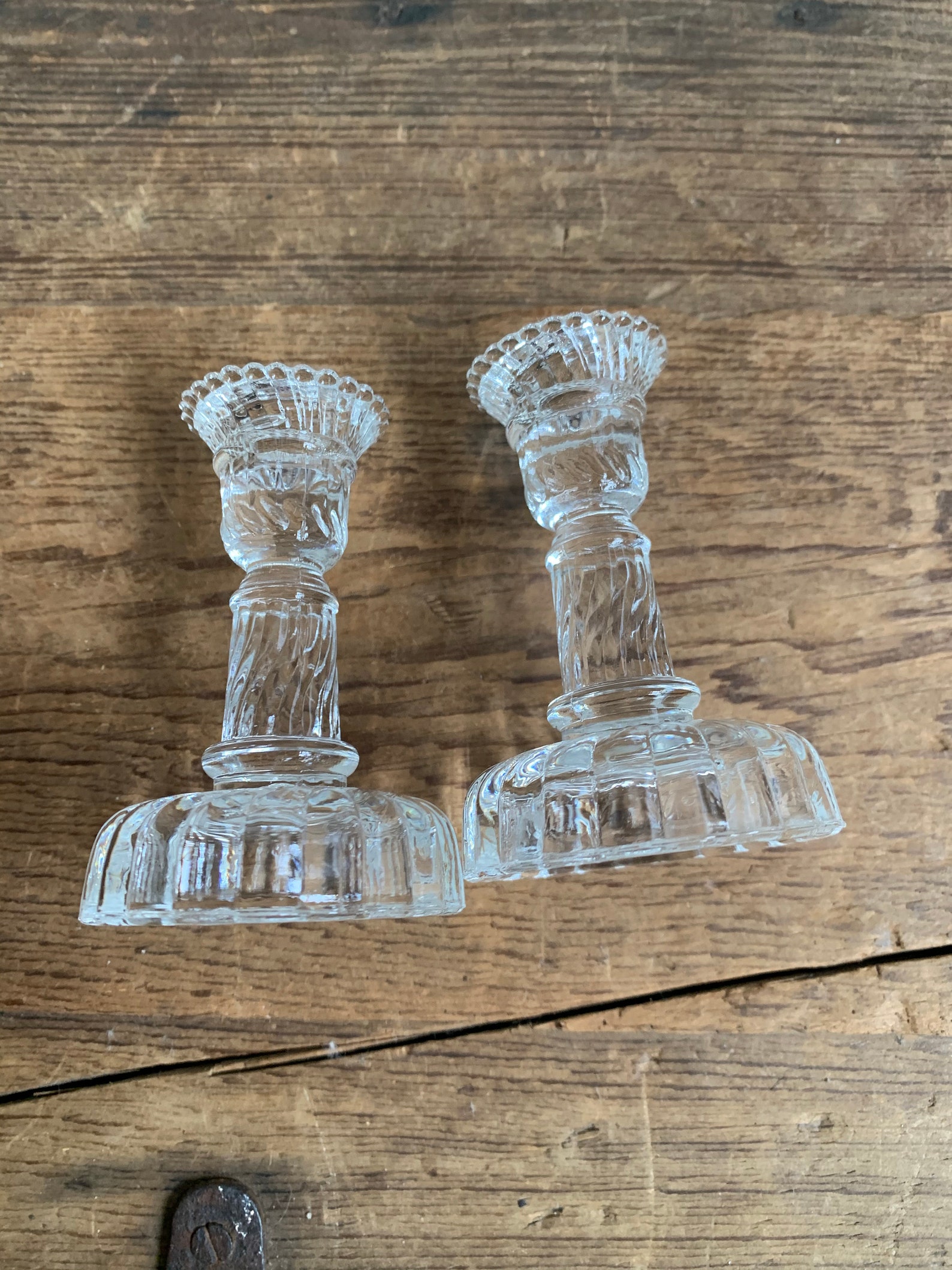 Antique Small Clear Glass Candle Stick Holders Etsy