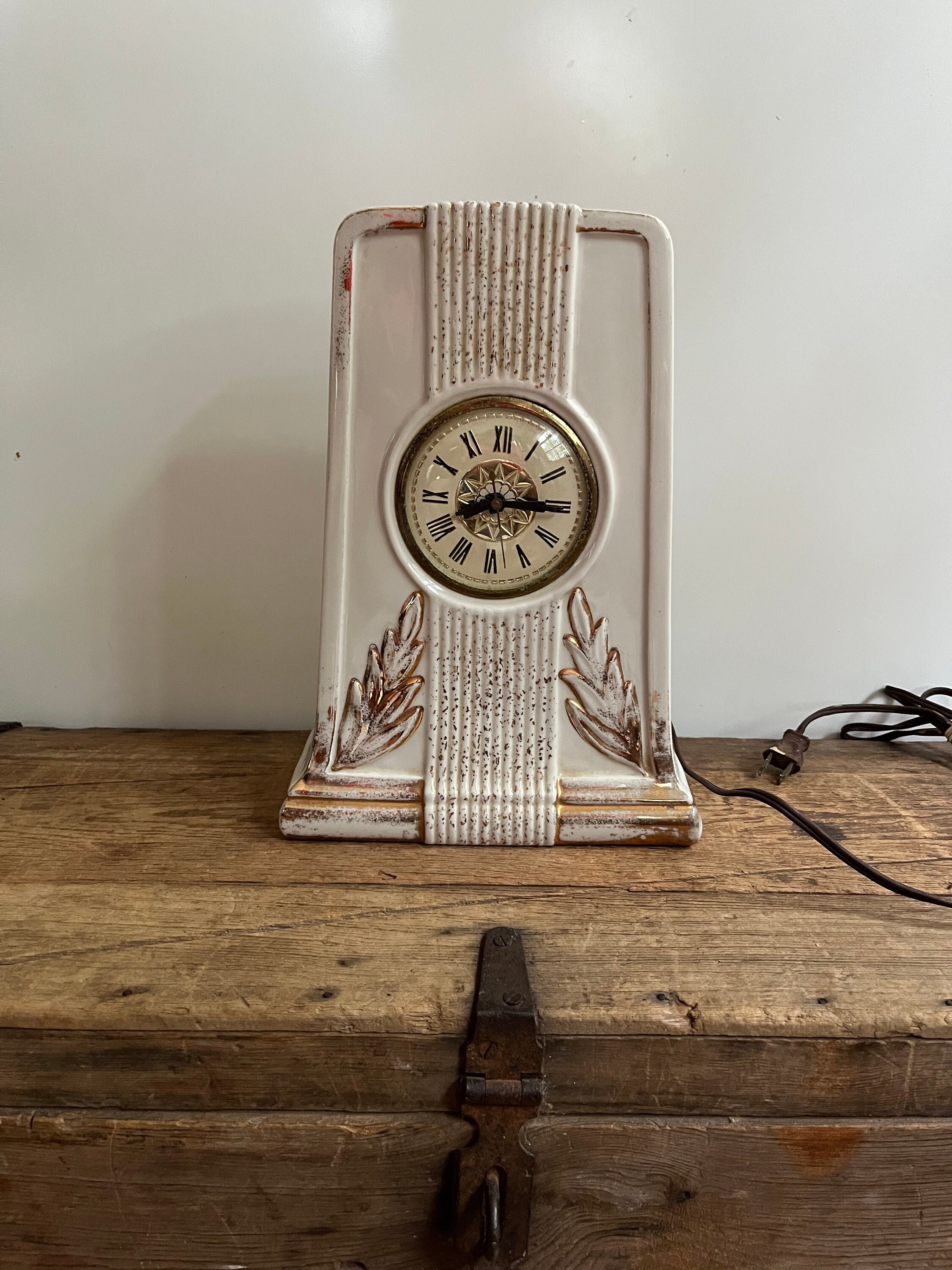 Mid-century Lemieux Ceramic Mantle Clock With Starburst and Daisy