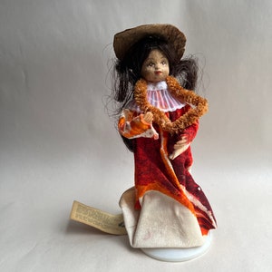 Vintage Makaleka Hawaiian Doll with Tapa Mache Face, Traditional Costume Dress Doll