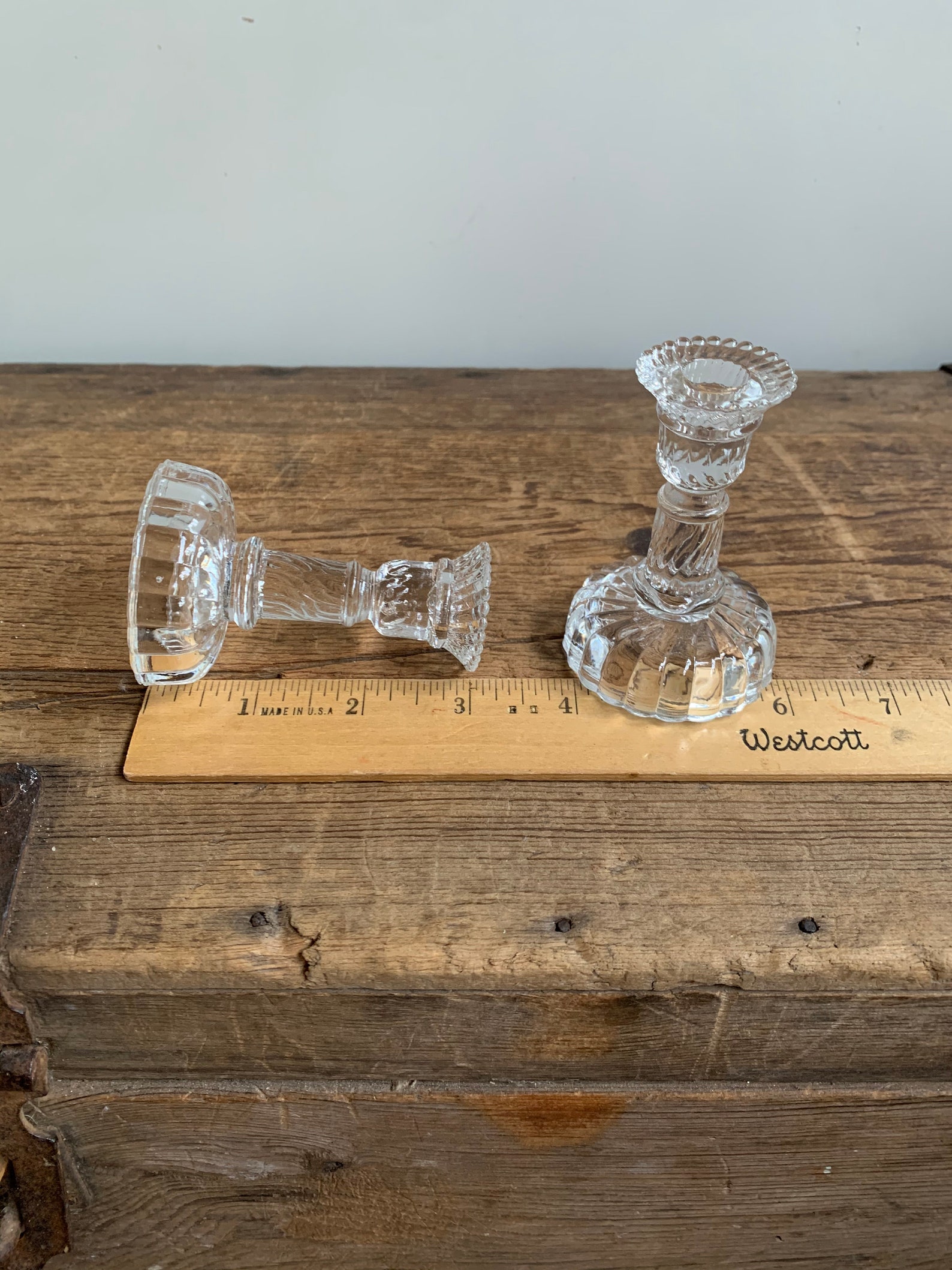Antique Small Clear Glass Candle Stick Holders Etsy