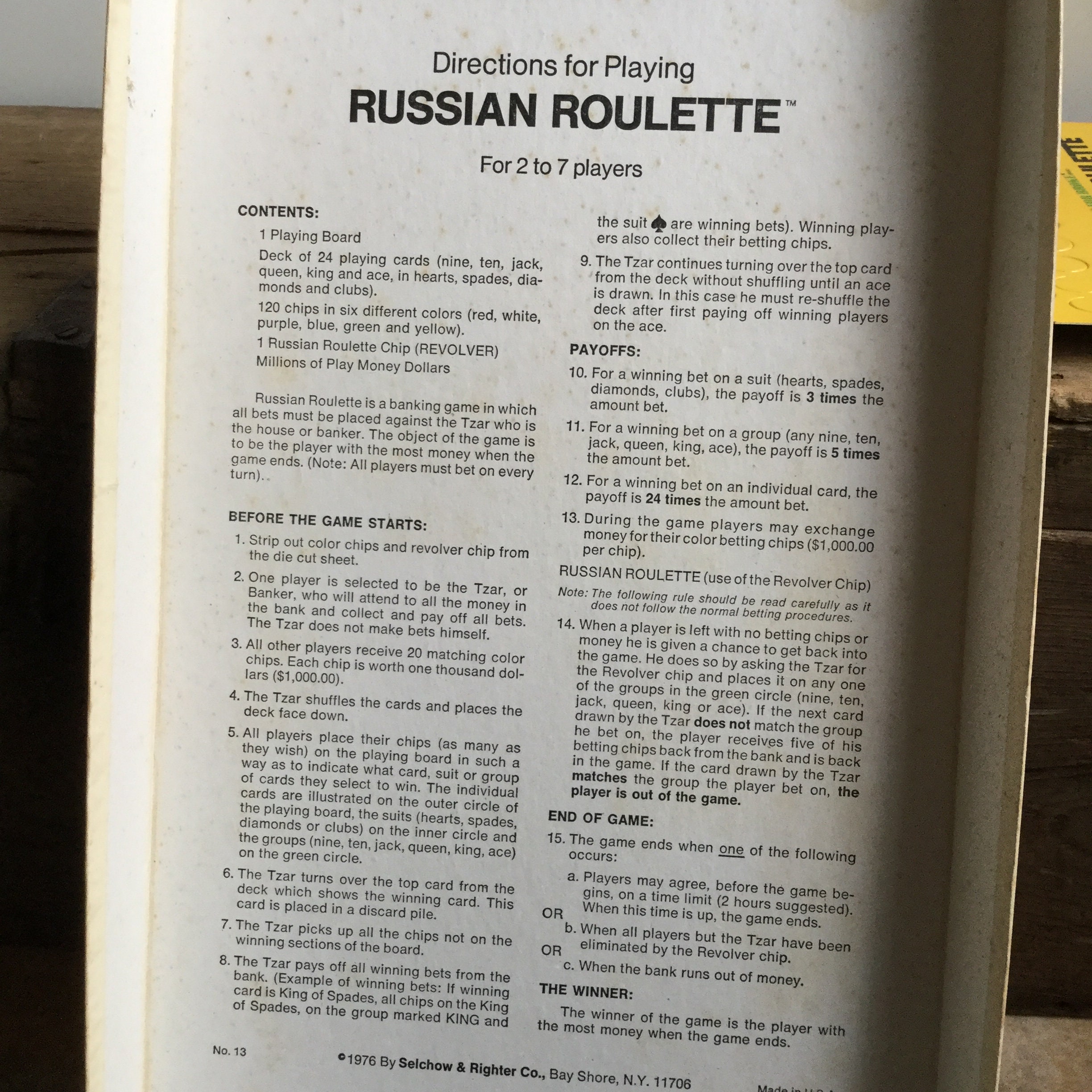 Buy Vintage Russian Roulette Go for Broke Game 1975 Edition by