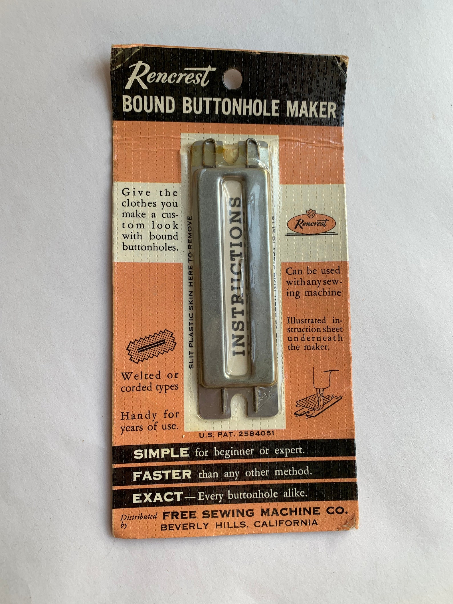 Vintage Rencrest Bound Buttonhole Maker to Be Used With Sewing Etsy