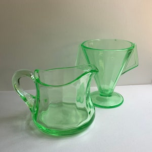 Vintage Vaseline Glass Creamer and Sugar Bowl: Fluorescent Green