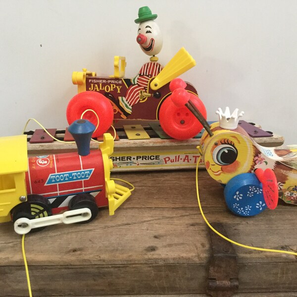 Fisher Price Pull Toy Collection Jalopy Clown Toot Train Queen Bee