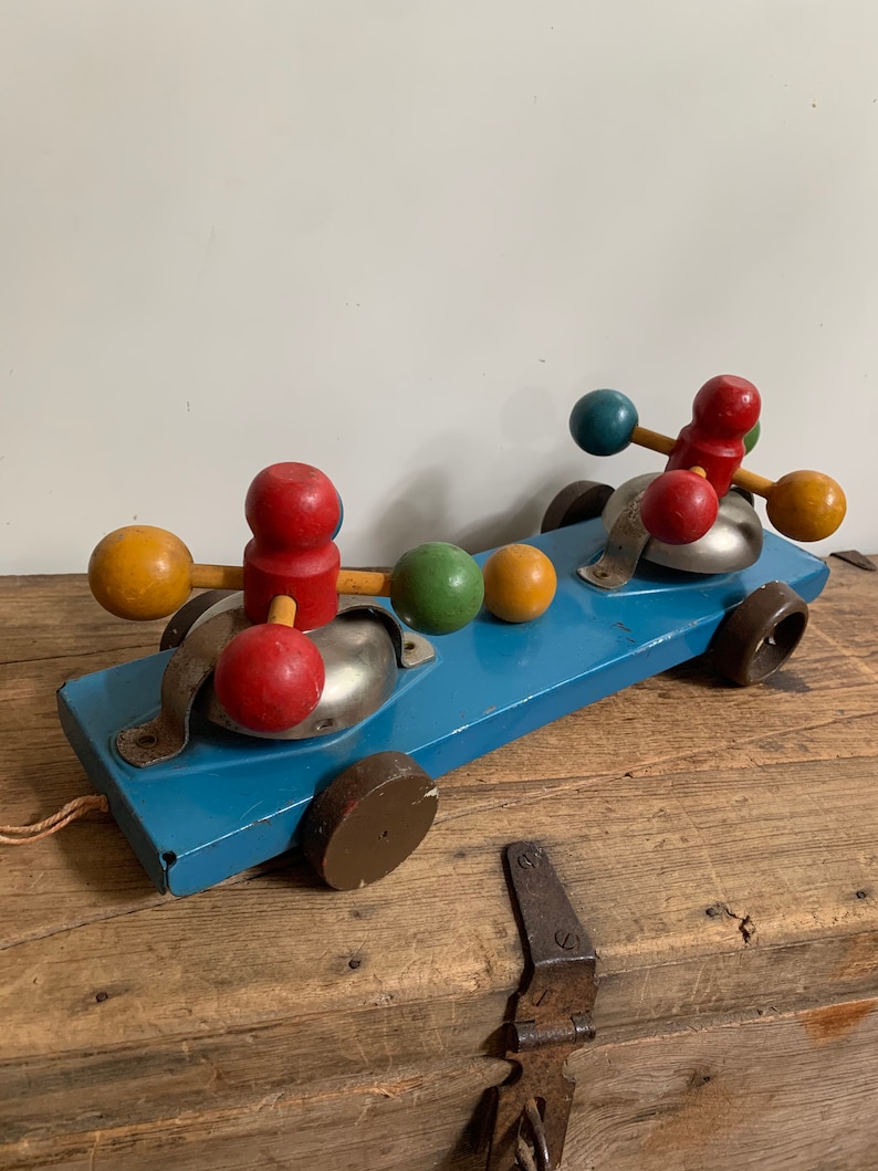 Vintage Gong Bell Mfg Wooden Tin Push Pull Bell Toy USA Etsy