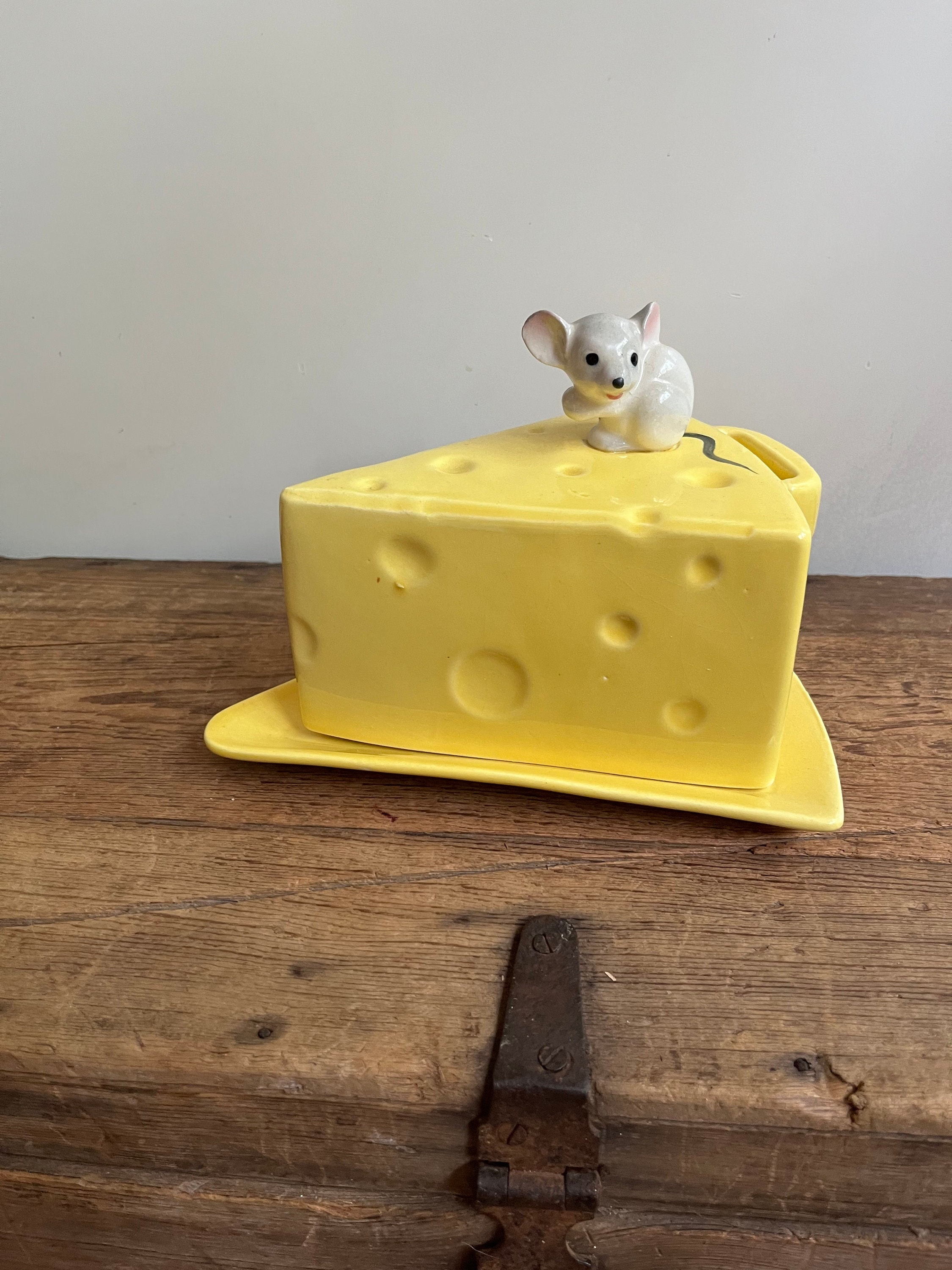 Vintage Lefton Ceramic Mouse Cheese Keeper Dish with Lid, Animal