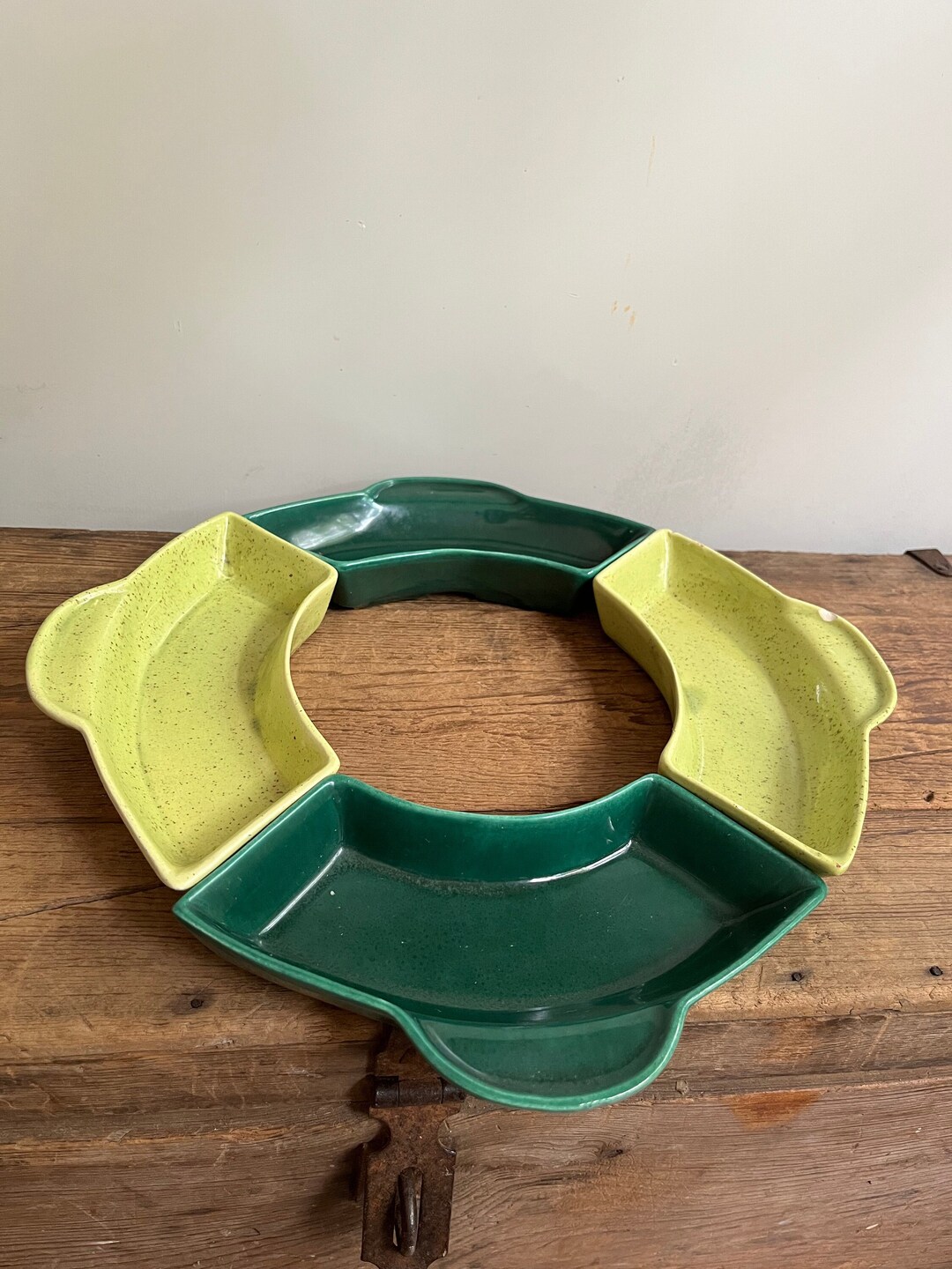 Vintage Lazy Susan Ceramic Dish Inserts by California Pottery in Green