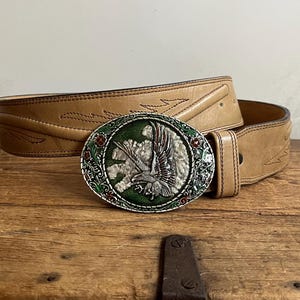 Vintage Leegin brown braided leather belt with Montana German oval silver buckle Vintage Leegin Leather Belt: 1980s Chestnut Brown, Solid  main image 3