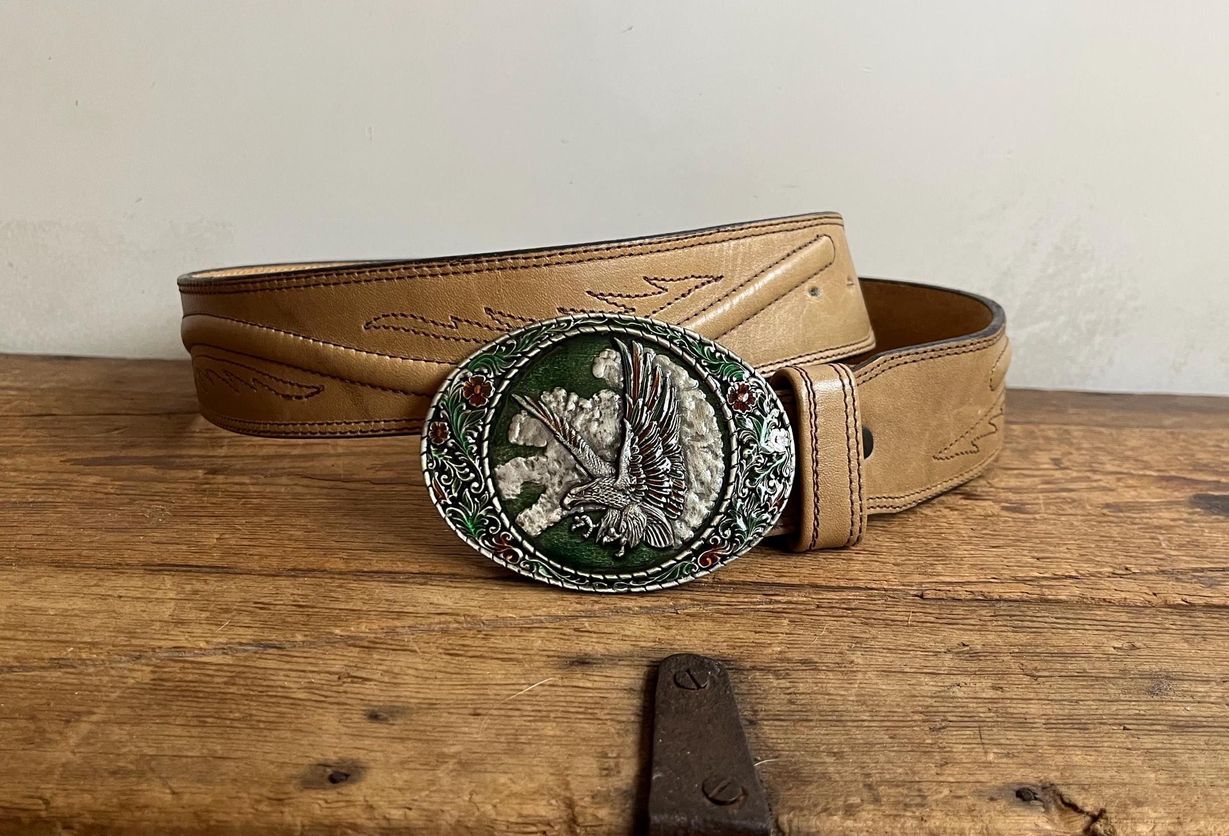 Vintage Leegin Leather Rodeo Belt: Eagle Buckle, Stitched  display picture 2