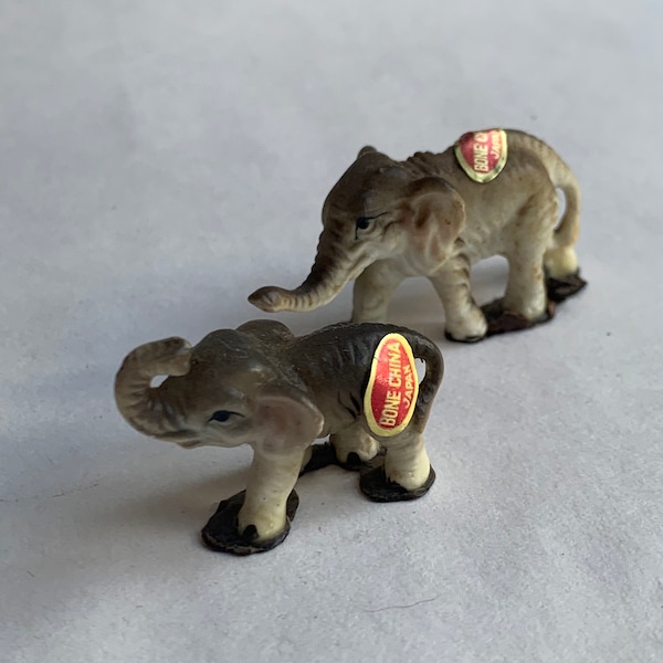 Vintage Miniature Japan Bone China Elephants Set Mother and Baby Mini Circus Animal