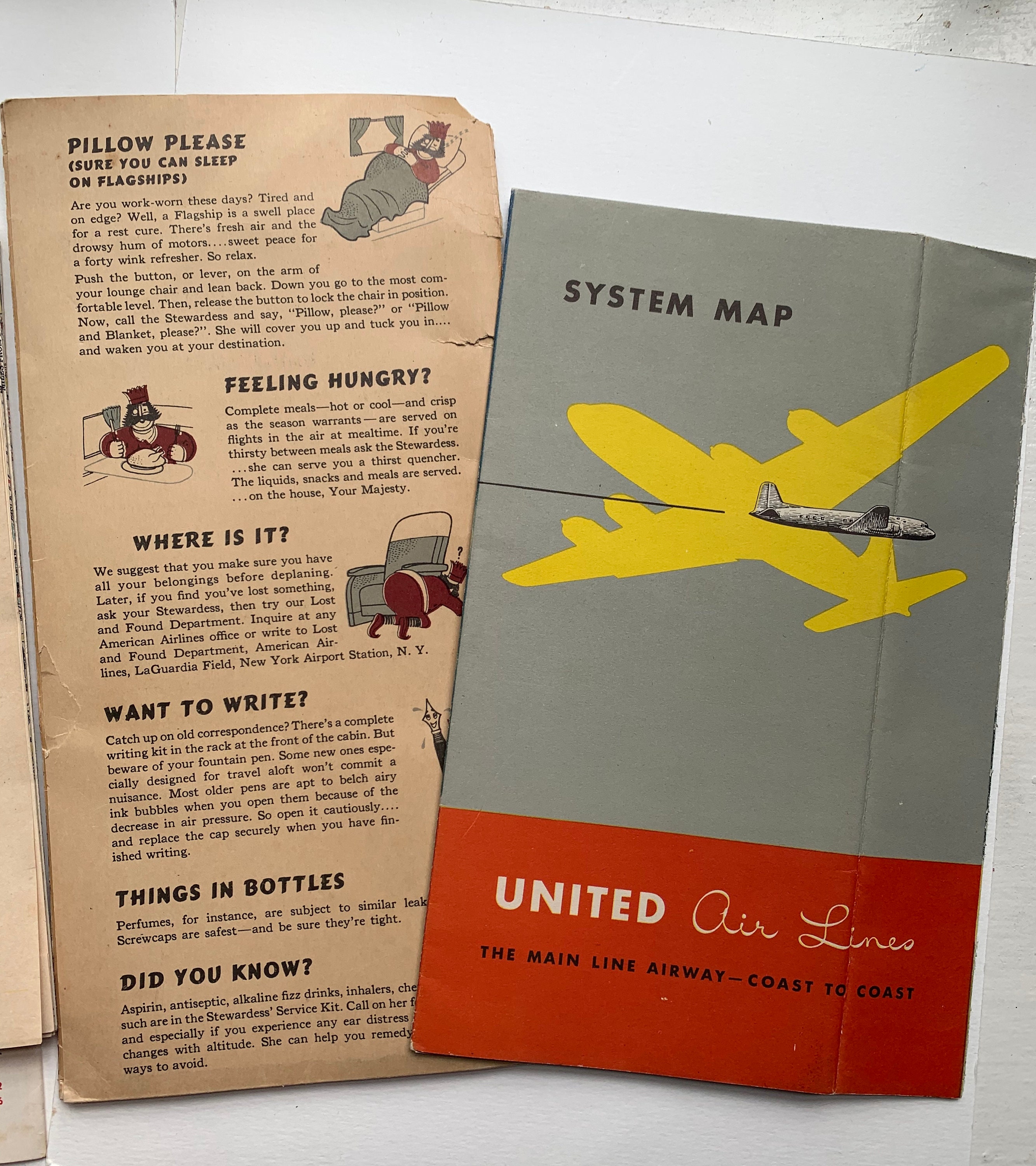 Vintage United Air Lines Map American Airlines Passenger