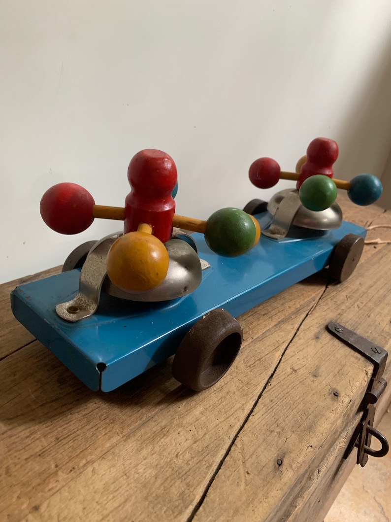 Vintage Gong Bell Mfg Wooden Tin Push Pull Bell Toy USA Etsy