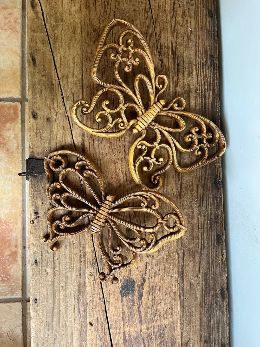 Vintage Faux Wicker Butterfly Wall Hanging Set by Homco - Etsy