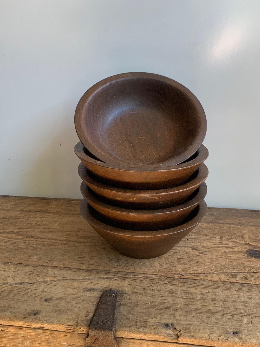Vintage Walnut Wood Salad Bowl Set by Lebanon Supply Co. Etsy