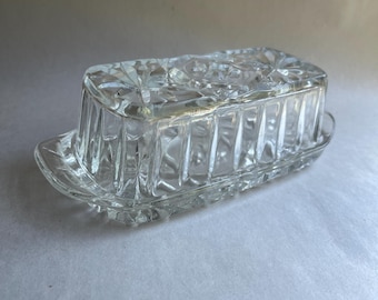 Vintage Anchor Hocking Early American Prescut Butter Dish with lid, Star of David