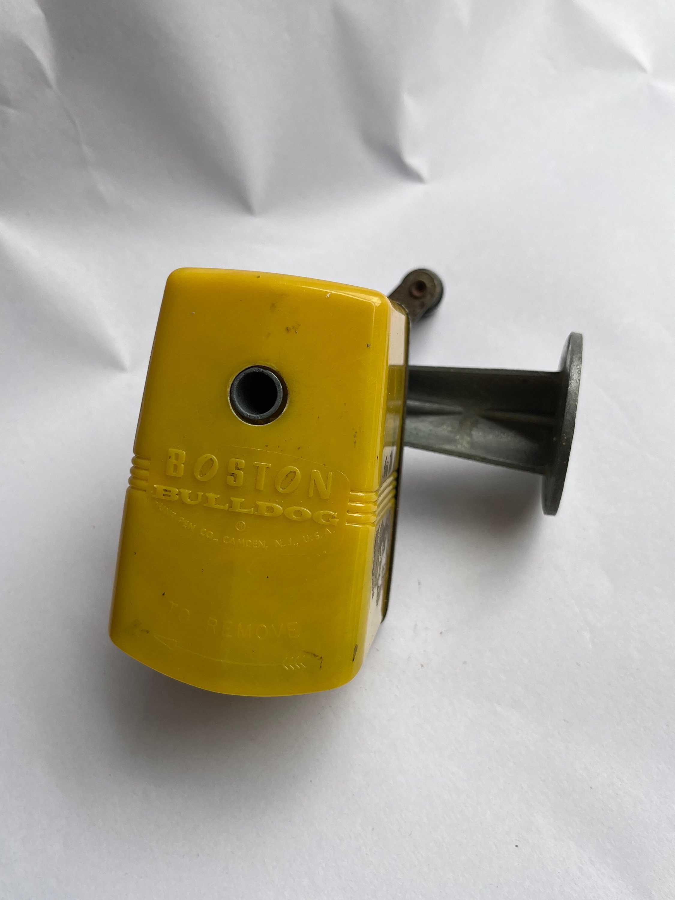 Vintage Boston Bulldog Pencil Sharpener Yellow Wall Mount Manual