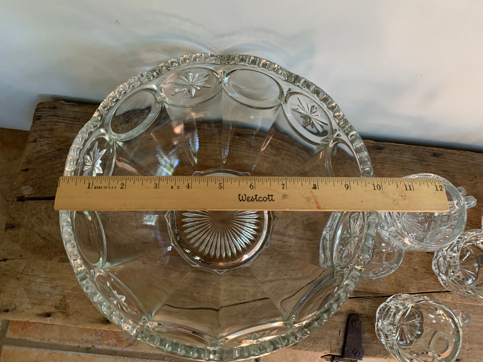 Vintage Smith Glass Heavy Cupped Punch Bowl With Cups Drink Etsy