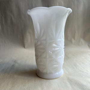 Vintage Hazel Atlas White Milk Glass Starburst Pattern Vase with Scalloped Edge