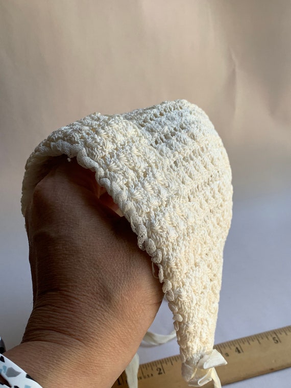 Vintage Off White Corded Crochet Baby Bonnet Hand… - image 9