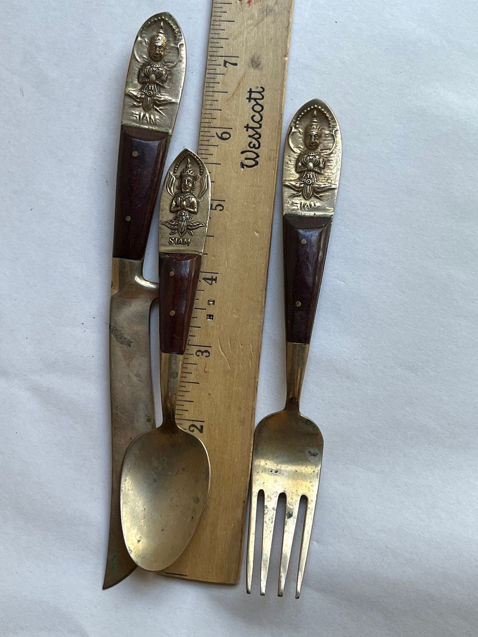Midcentury Siam Bronzeware and Teak Wood Flatware Set Thailand Etsy