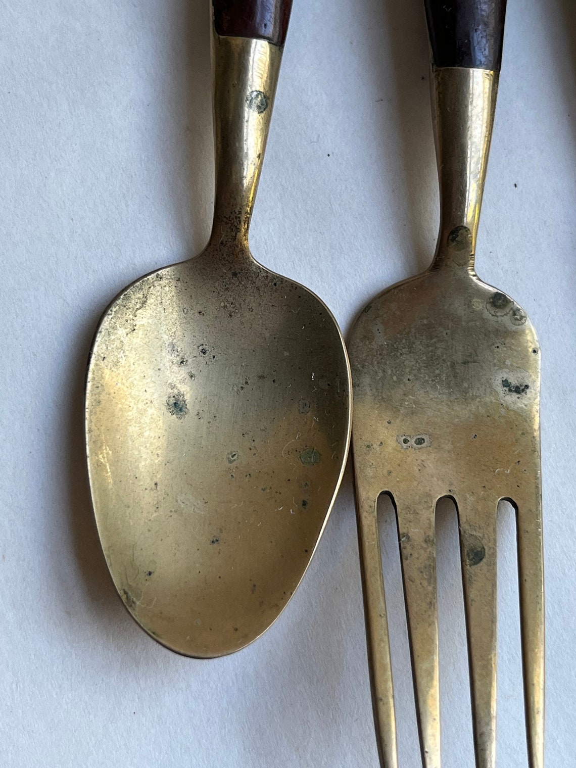 Midcentury Siam Bronzeware and Teak Wood Flatware Set Thailand Etsy