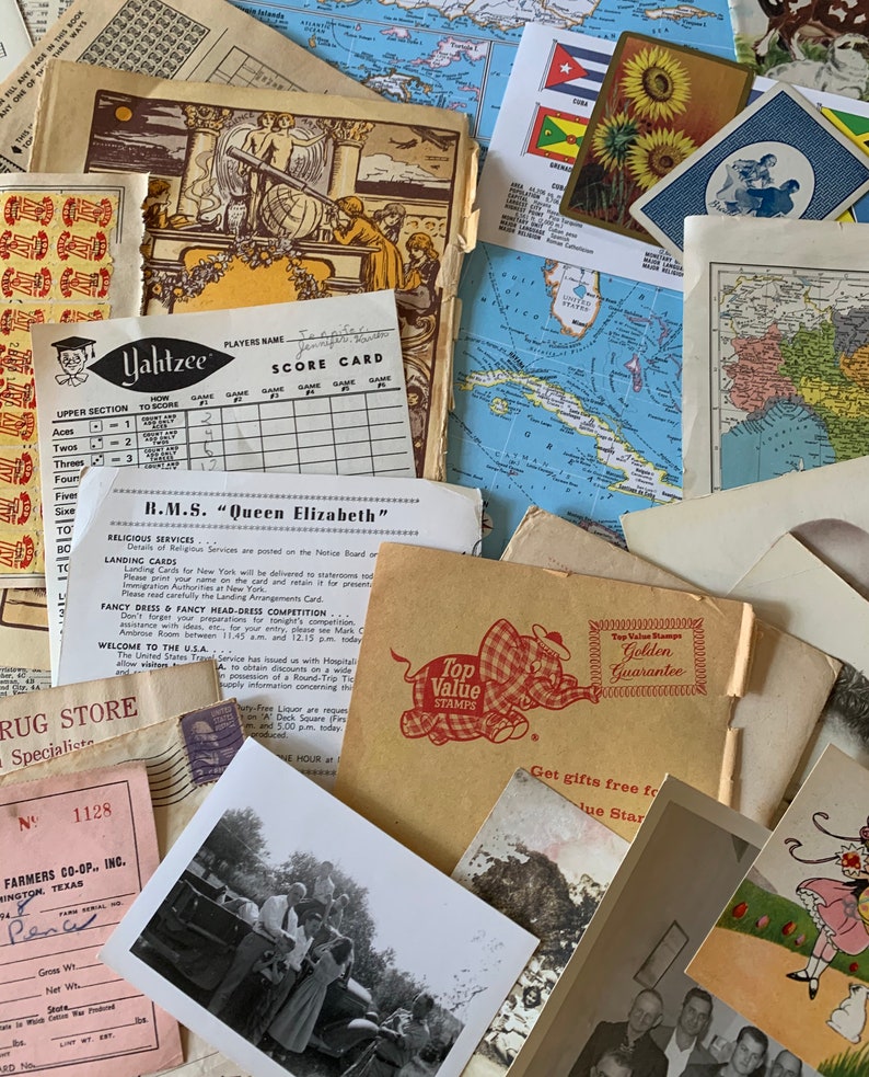 Vintage Paper Ephemera Pack 50 plus Mixed Media Scrapbook Assortment Junk Journal Art