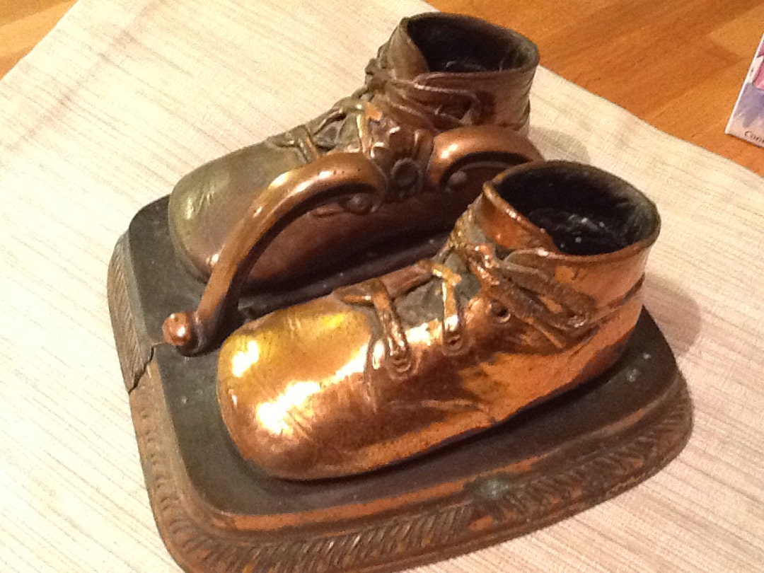 Vintage Bronze Baby Shoe Bookends Etsy