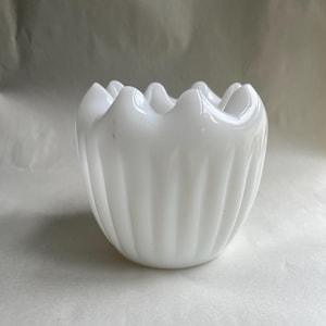 Vintage Fenton Milk Glass Ruffled Edged Rose Bowl, Milk Glass Vase