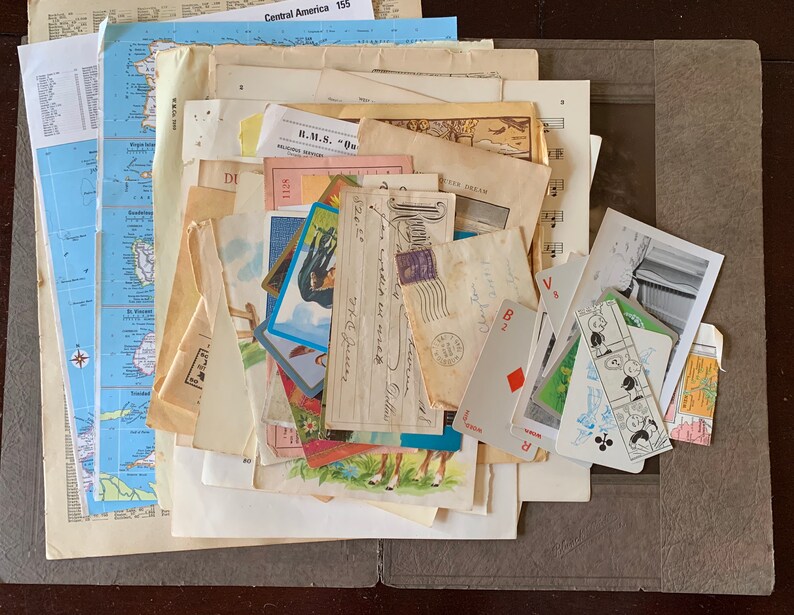 Vintage Paper Ephemera Pack 50 plus Mixed Media Scrapbook Assortment Junk Journal Art