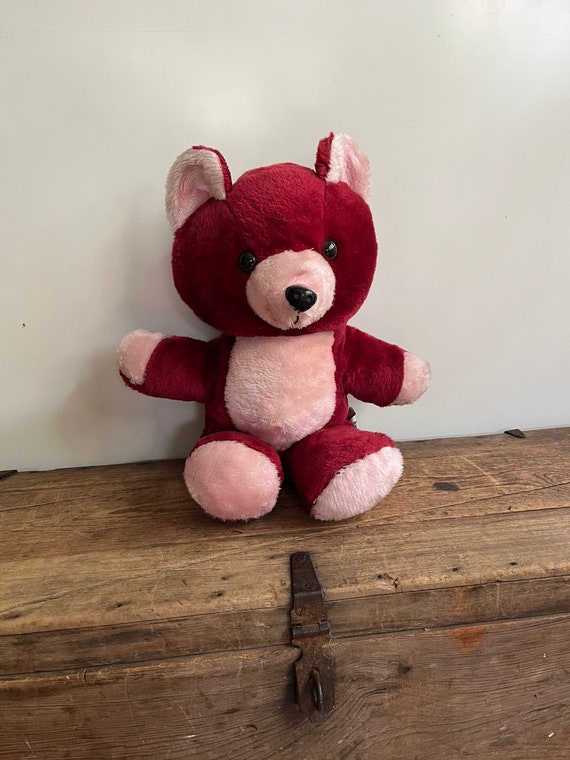 Vintage Cranberry Red & Pink Teddy Bear Carnival Prize Toy by