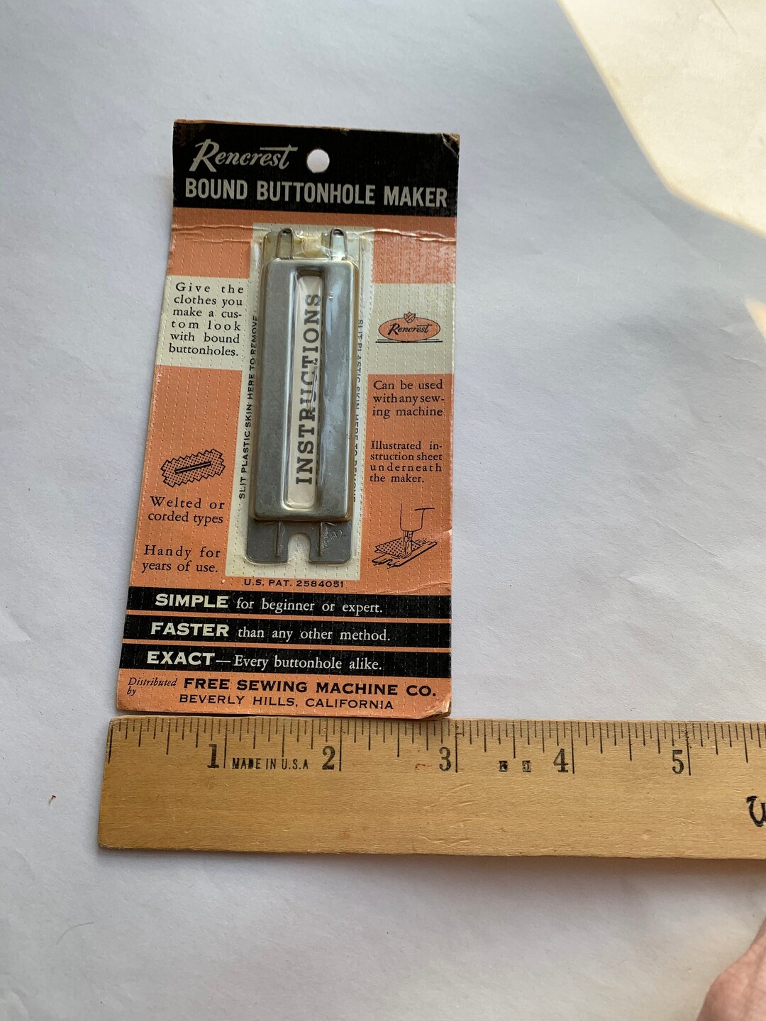 Vintage Rencrest Bound Buttonhole Maker to Be Used With Sewing Etsy