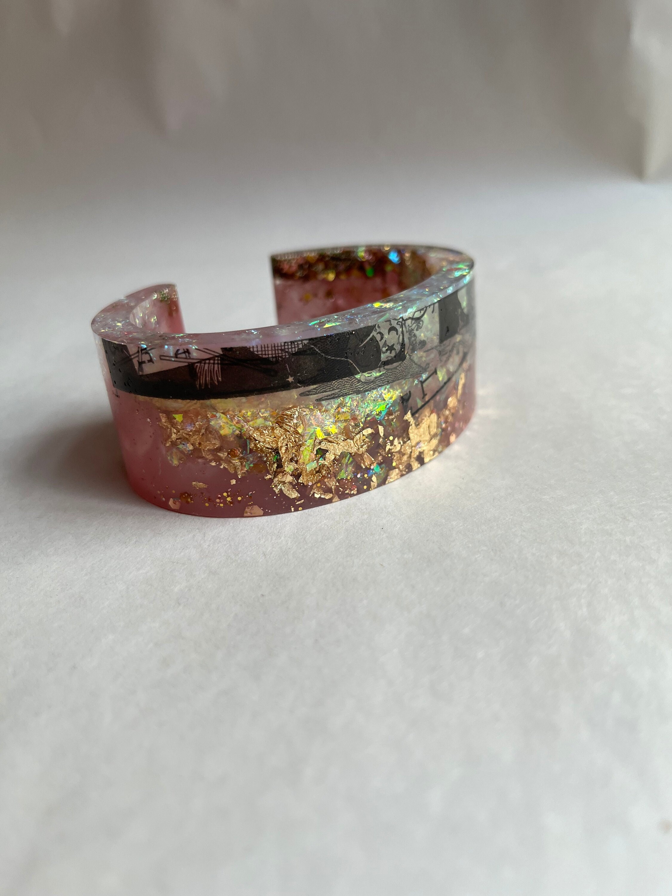 Resin Bangle With Golden Flakes Black and Gold Bangle Metal 