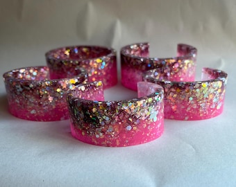 Celebration Pink Iridescent Resin Cuff Bracelet Big Bangle Statement Jewelry, small, medium, large