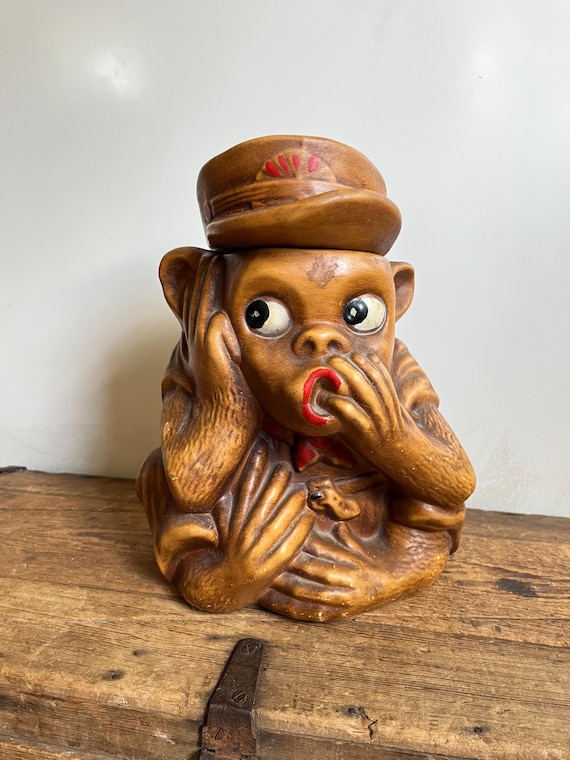 Vintage Ceramic Brown Monkey Cookie Jar, Organ Grinder Monkey - Etsy