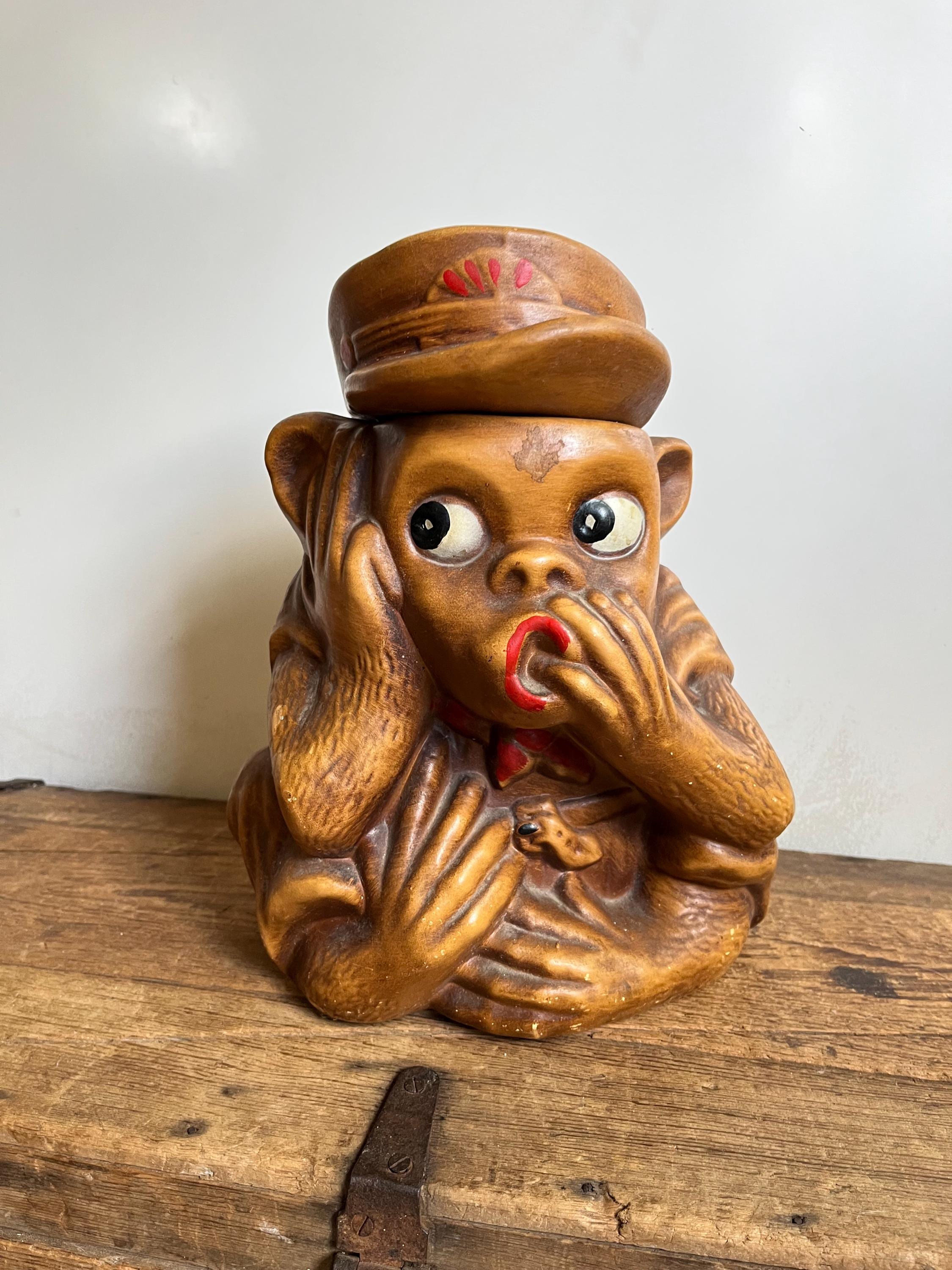 Vintage Ceramic Brown Monkey Cookie Jar, Organ Grinder Monkey - Etsy