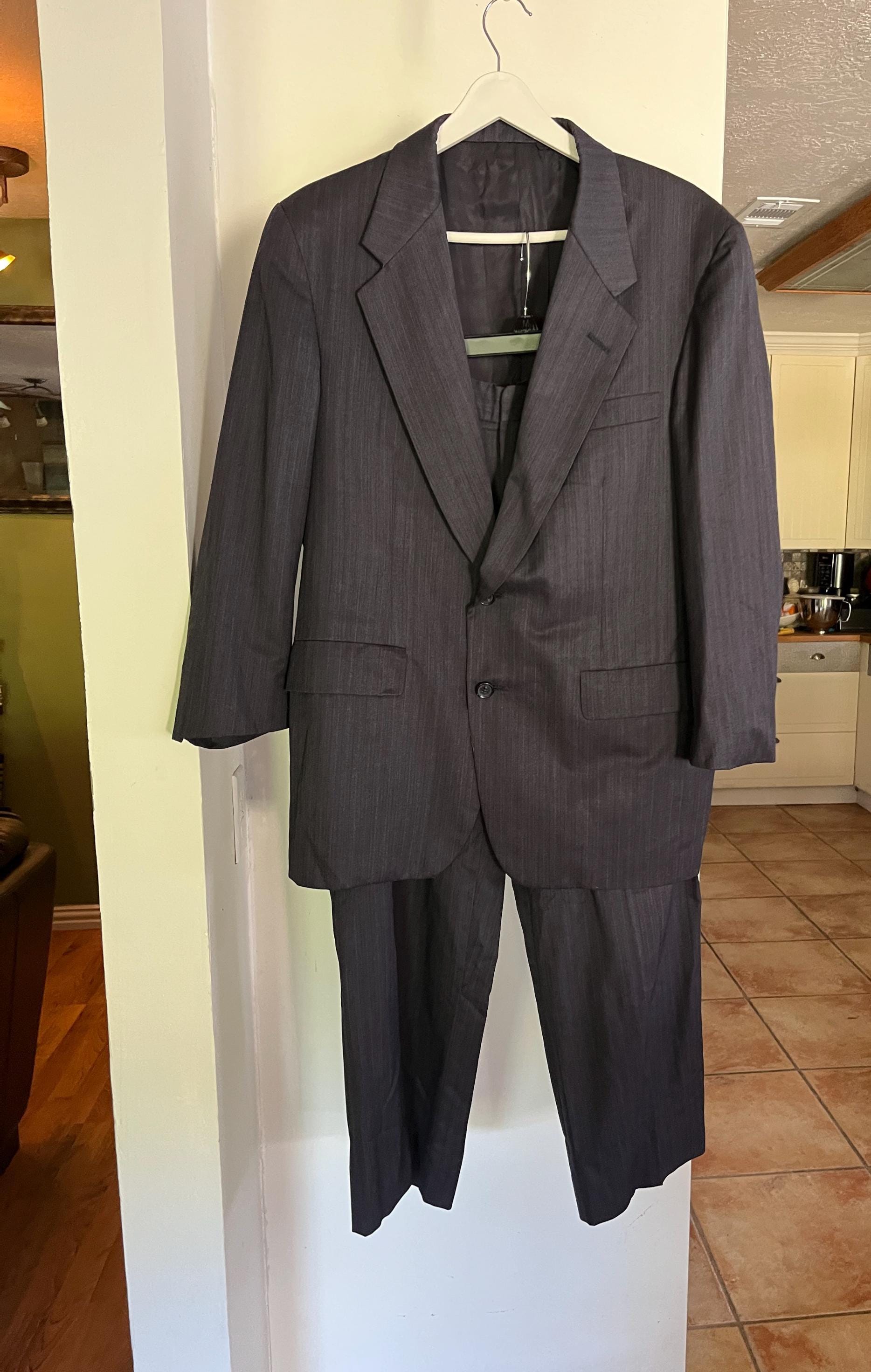 Hickey Freeman, Vintage Hickey Freeman Wool Pinstripe Power Suit: Canterbury Blue, Small Short Fit