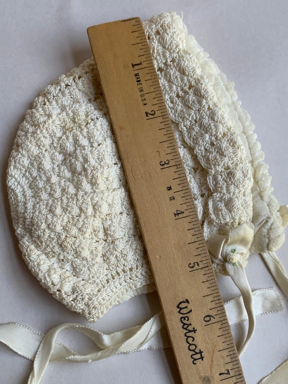 Vintage Off White Corded Crochet Baby Bonnet Hand… - image 5