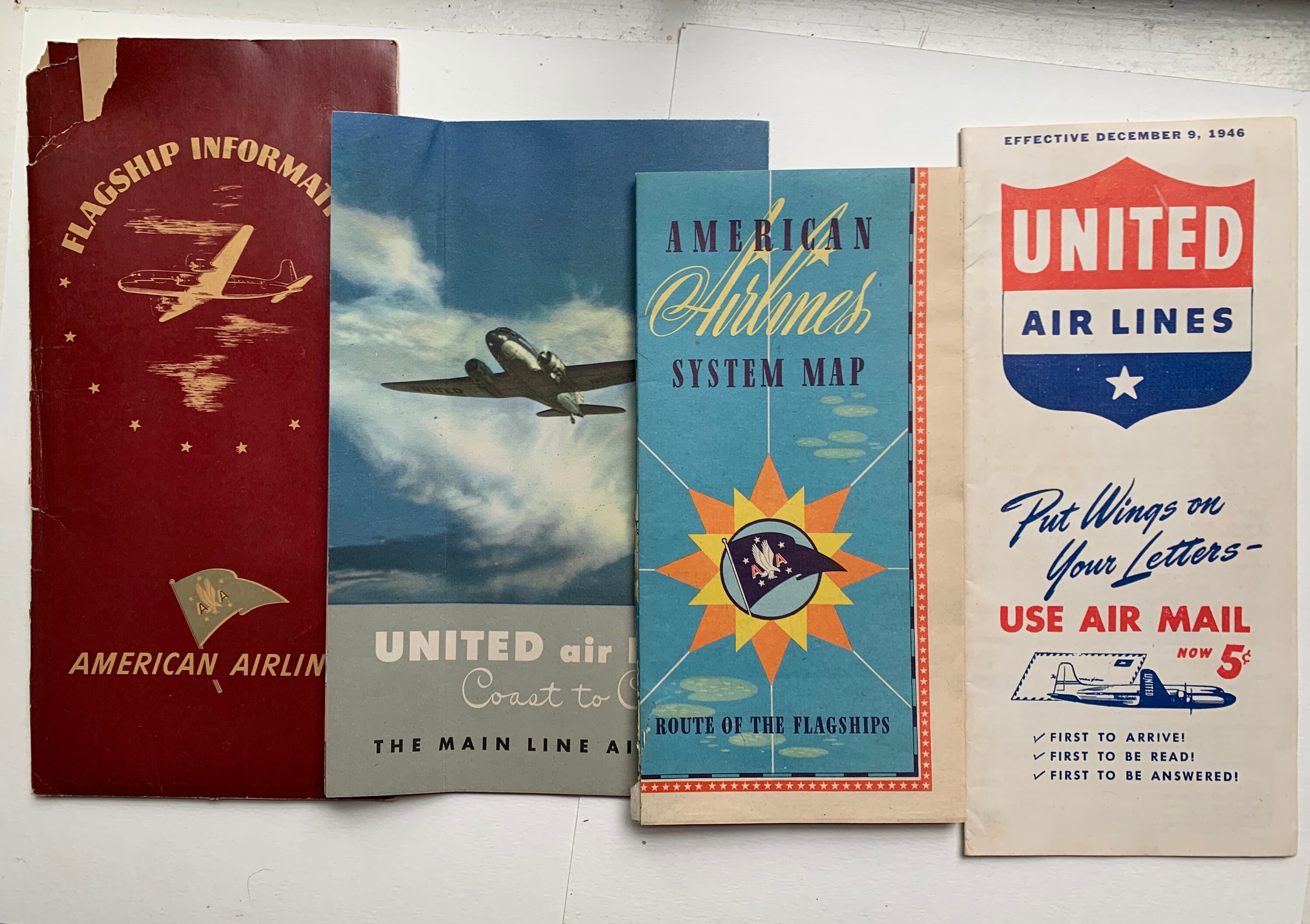 Vintage United Air Lines Map American Airlines Passenger